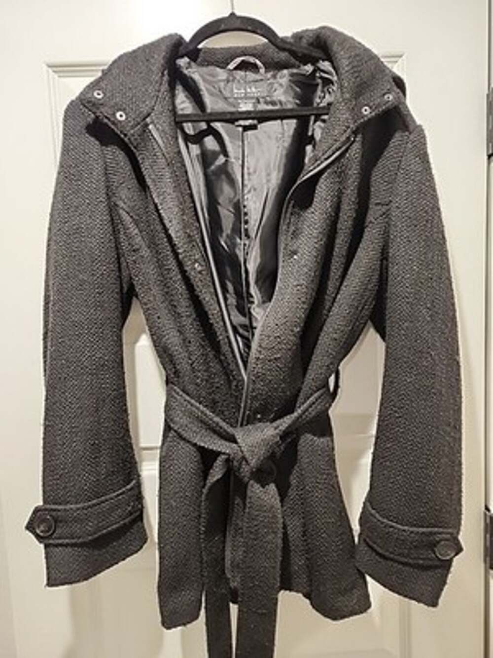 Nicole Miller New York Nicole Miller black wool-blend coat XXL Hoodie Belt Zip